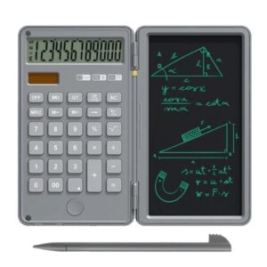 TEOYETTSF Calculator and Writing Pad 12-Digit Large LCD Display Desk Calculators with Repeated Writing Tablet for Basic Financial Office(Gray)