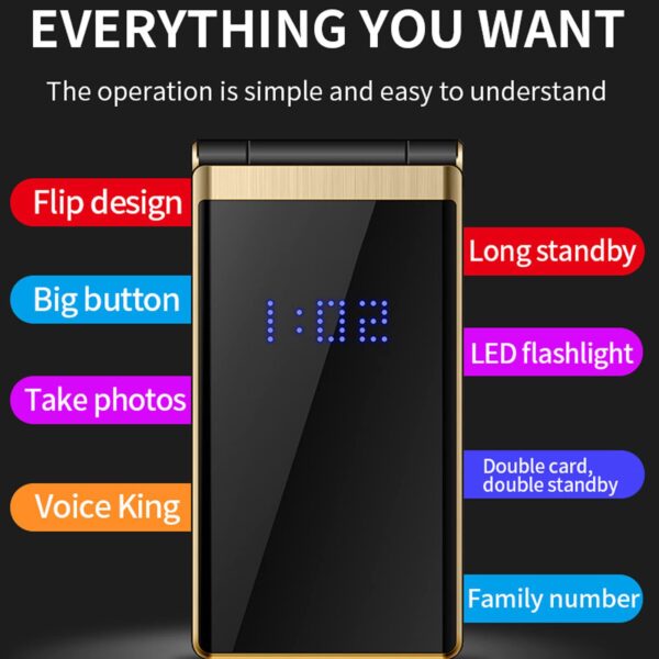 Diyeeni 2.8in Flip Phones for Seniors, Big 2G Phone for Elderly, Dual SIM Simple Phone with 5900mah Battery, 32MB /ROM, LED Flashlight, SOS, Camera, E Book - Image 8