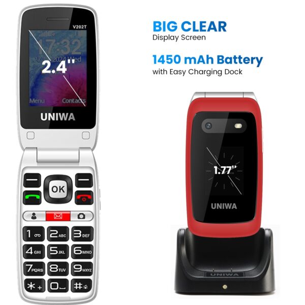 Mosthink 4G Unlocked Flip Cell Phone for Senior with Speed Talk SIM Card, SOS Big Button Basic Cell Phone for Elderly, 2.4'' HD Display, Big Volume, 1450mAh Battery with Charging Dock (Red) - Image 6
