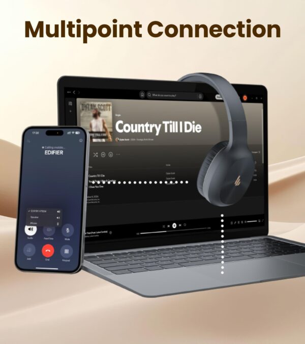 Edifier K750W Wireless Stereo Headset, Over-Ear Headphones with Detachable Boom Mic, AI Call Noise Cancellation, 55H Playtime, Bluetooth 5.4 & Multipoint Connection, Fast Charging - Gray - Image 5