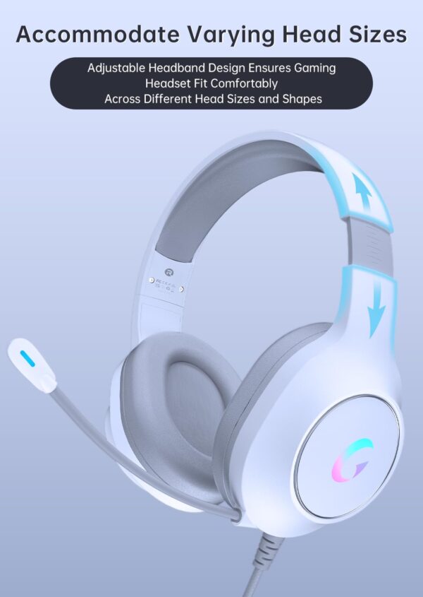 syndesmos CM7002 Gaming Headset for PS5, PS4, PC, Mac, Switch, Xbox Series, Surround Sound RGB Gaming Headphones with Noise Canceling Microphone, 50MM Dynamic Drivers, 3.5MM Audio Jack, Light White - Image 3