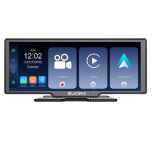 ZUCWO 11.26 Inch Wireless CarPlay Screen for Car, Apple CarPlay & Android Auto Touch Screen Car Stereo with 4K Dash Cam, Bluetooth, Mirror Link, GPS Navigation, FM, Voice Control for Vehicles (Black)