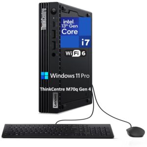 Lenovo ThinkCentre M70q Gen 4 MFF Tiny 1L Mini PC Business Desktop Computer, 13th Gen Intel 16-Core i7-13700T up to 4.9GHz, 32GB DDR4 RAM, 1TB PCIe SSD, WiFi 6, RJ45, HDMI, Windows 11 Pro Vent-HEA