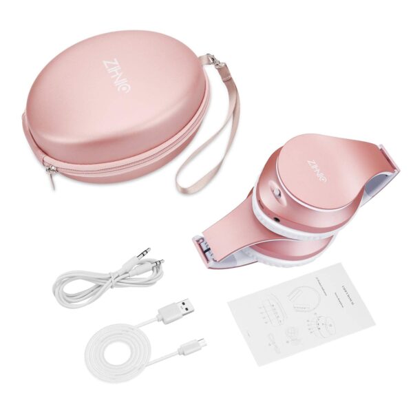 ZIHNIC Bluetooth Headphones Over-Ear, Foldable Wireless and Wired Stereo Headset Micro SD/TF, FM for Cell Phone,PC,Soft Earmuffs &Light Weight for Prolonged Wearing(Rose Gold) - Image 2