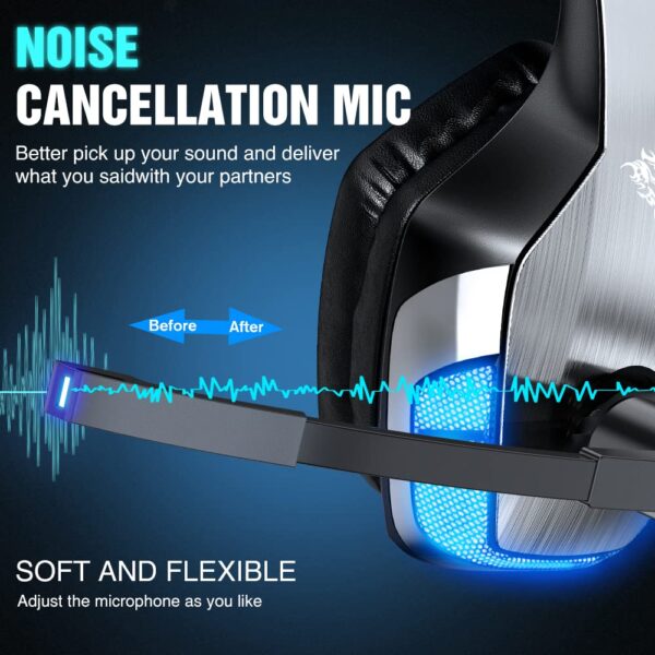 BENGOO V-4 Gaming Headset for Xbox Series X|S, Xbox One, PS5, PC, Mac, Nintendo Switch, Noise Cancelling Over Ear Headphones with Mic, LED Light, 7.1 Surround Sound, Soft Memory Earmuffs, 3.5mm - Image 5