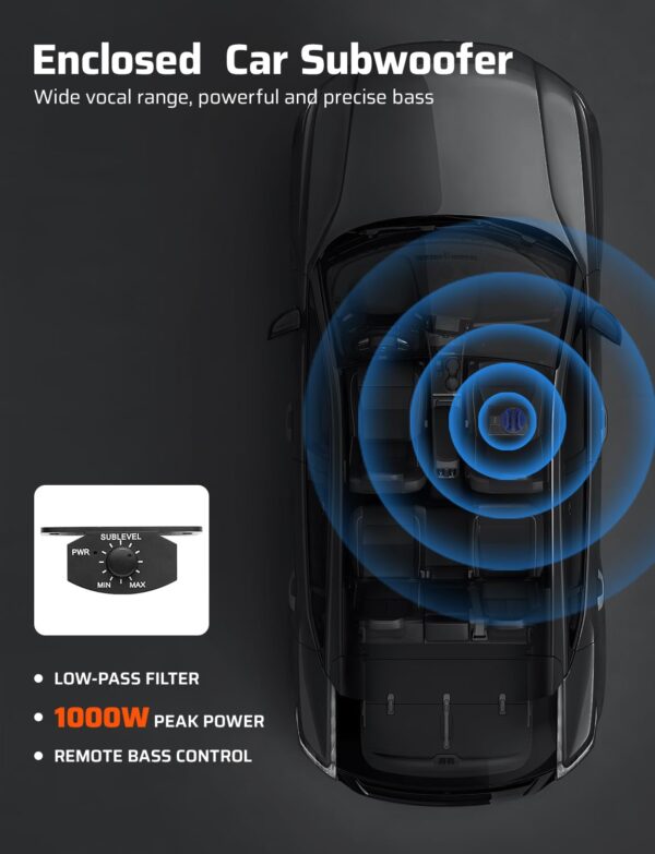Ehaho 10" 1000W Slim Underseat Car Powered Subwoofer with Amplifier & RGB Lights – APP/Remote Control, Music Sync Bass & Rainbow Chasing Effects, Car Truck Audio Subwoofer and Amp Package - Image 6