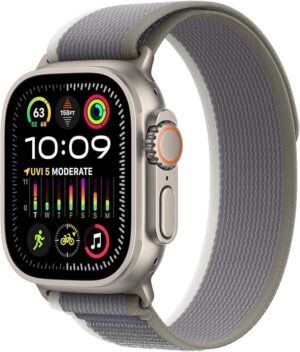 Apple Watch Ultra 2 [GPS + Cellular 49mm] Smartwatch with Rugged Titanium Case & Green/Grey Trail Loop M/L (Renewed Premium)