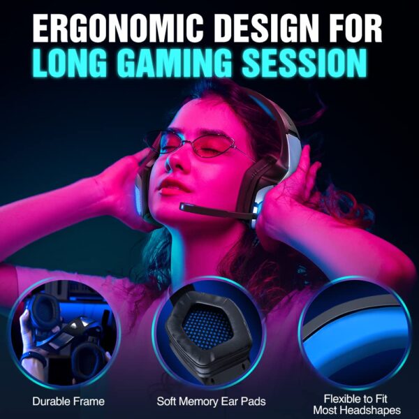 BENGOO V-4 Gaming Headset for Xbox Series X|S, Xbox One, PS5, PC, Mac, Nintendo Switch, Noise Cancelling Over Ear Headphones with Mic, LED Light, 7.1 Surround Sound, Soft Memory Earmuffs, 3.5mm - Image 8