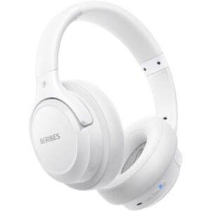 BERIBES Bluetooth Headphones Over Ear, 65H Playtime and 6 EQ Music Modes Wireless Headphones with Mic, HiFi Stereo Foldable Lightweight Headset, Deep Bass for Home Office Cellphone PC Etc.(White)