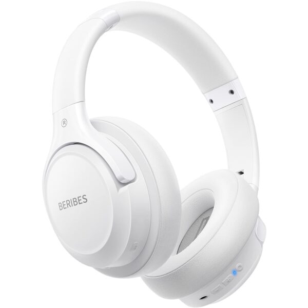 BERIBES Bluetooth Headphones Over Ear, 65H Playtime and 6 EQ Music Modes Wireless Headphones with Mic, HiFi Stereo Foldable Lightweight Headset, Deep Bass for Home Office Cellphone PC Etc.(White)
