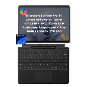Microsoft Surface Pro 11 (16GB RAM|2TB SSD) Copilot+ PC w/Black Pro Keyboard & Slim Pen, 13" 120Hz 2.8K Touch, Snapdragon X Plus, WiFi 7, Win 11 Pro, WiFi Only, Platinum (Renewed)