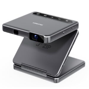 Aurzen ZIP Tri-Fold Truly Portable DLP Projector, Pocket Size, Zero-Lag Focus, One-Click Screen Mirroring, Full-Screen Mode, Type-C Fast Charging, 5,000mAh Battery, Indoor Outdoor Mini Projector, Grey