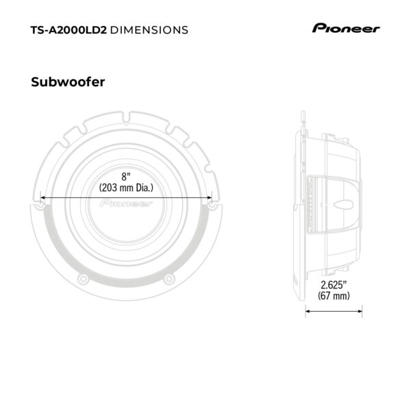 Pioneer TS-A2000LD2 8” Shallow Mount Component Subwoofer, 700 Watts Max Power - Image 2