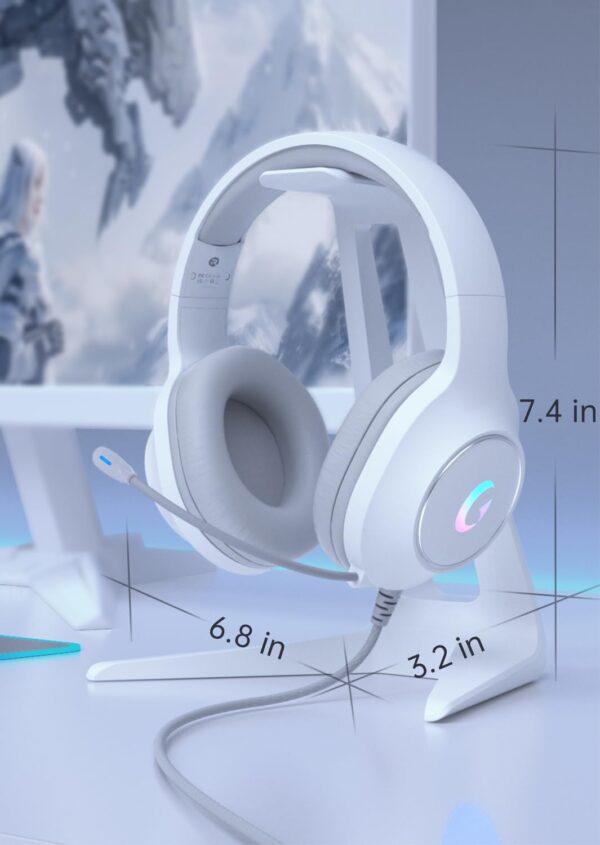 syndesmos CM7002 Gaming Headset for PS5, PS4, PC, Mac, Switch, Xbox Series, Surround Sound RGB Gaming Headphones with Noise Canceling Microphone, 50MM Dynamic Drivers, 3.5MM Audio Jack, Light White - Image 2