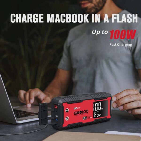 GOOLOO GT4000 Car Jump Starter 4000A 100W Fast-Charging 12V SuperSafe Portable Battery Booster Pack with -40℉ Pre-Heating Tech, Auto Jump Box Jumper Cables for 10L Diesel and 12L Gas Engine - Image 4
