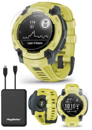 Garmin Instinct E 45mm (Electric Lime) Rugged Outdoor GPS Smartwatch Bundle - 24/7 Health Monitoring, Wrist-Based Heart Rate, Long Battery Life with PlayBetter Portable Charger & HD Screen Protectors