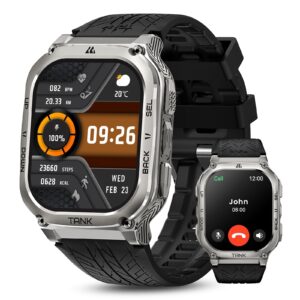 AMAZTIM Smart Watch, 60 Days Extra-Long Battery, 5ATM Waterproof Swimming Diving, Full Metal Military Grade, Answer/Make Call, 2" AMOLED Display, Health Monitor Compatible for iPhone and Android