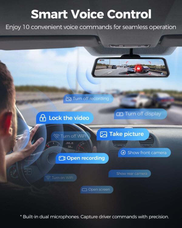 AZDOME PG17 Max 4K+2.5K Mirror Dash Cam with ADAS, BSD and LCA, 12" Rear View Mirror Camera with 5GHz WiFi and Voice Control, Rearview Mirror Backup Camera Includes 64GB Card, GPS, Parking Monitor - Image 5