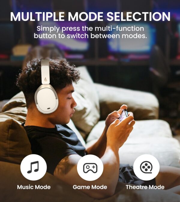 Edifier WH950NB Active Noise Cancelling Headphones, Bluetooth 5.3 Wireless Headphones, LDAC Hi-Res Audio, 55 Hours Playtime, Google Fast Pairing for Android, Dual Device Connection, App Control, White - Image 2
