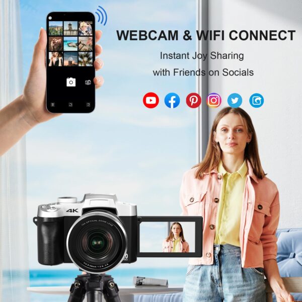Yatao Cameras for Photography & Vlogging,75MP 4K Digital Camera with Flip Touchscreen, 10X Optical Zoom, WiFi, 64GB TF Card, Card Reader, Compact YouTube Camera for Travel, Beginners, Creators - Image 5