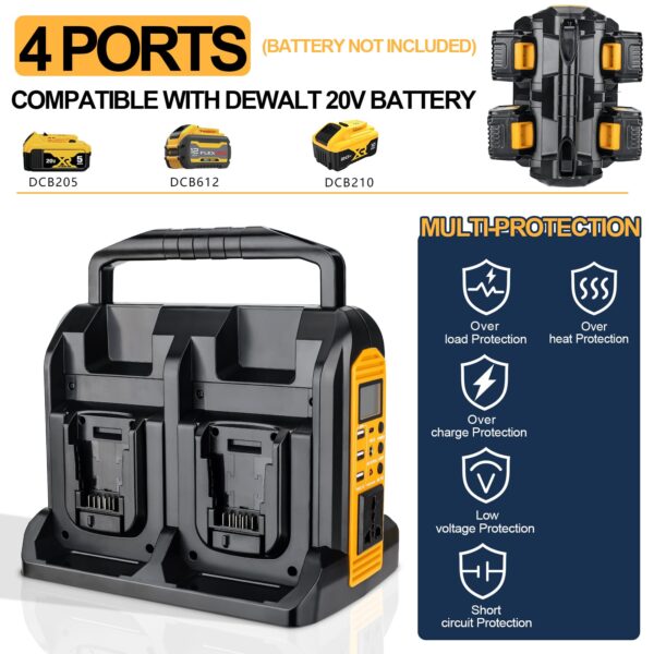 YEX-BUR 350W Power Inverter for Dewalt 20v 60v Battery, 4-Ports DC 20V to AC 120V Pure Sine Wave Inverter with 3 USB-A & 1 USB-C Port, 300LM LED Light for Outdoor Activities(No Battery) - Image 7