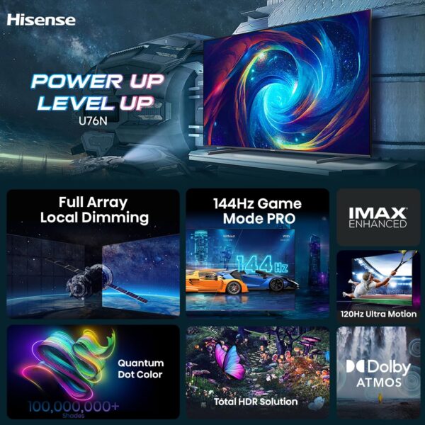 Hisense 100-Inch Class U7 Series ULED 4K UHD Google Smart TV (100U76N, 2024 Model) - QLED, Native 144Hz, Motion Rate 480, Dolby Vision, Full Array Local Dimming, Game Mode Pro, Alexa Compatibility - Image 16