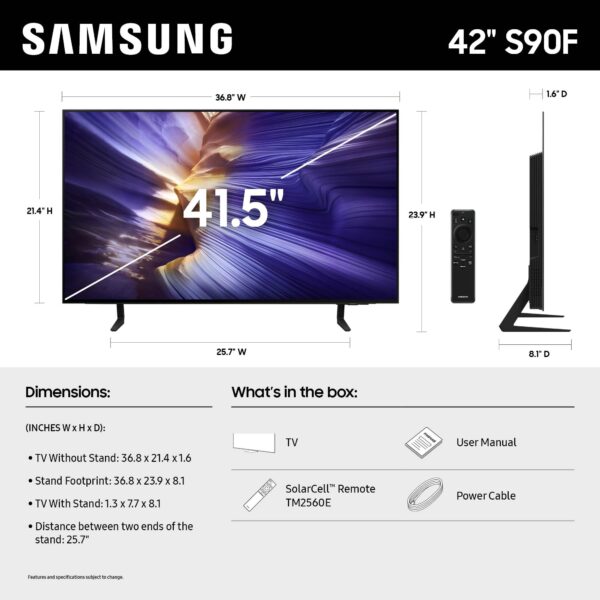 SAMSUNG 42-Inch Class OLED S90F 4K Smart TV (2025 Model) NQ4 AI Gen3 Processor, 4K AI Upscaling Pro, OLED HDR +, Motion Xcelerator 144Hz, Samsung Vision AI, Alexa Built-in - Image 13