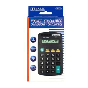 BAZIC 8 Digit Pocket Size Calculator, Dual Power Solar & Battery, LCD Display, Mini Small Basic Standard Function Calculators, Black Color, 288-Pack