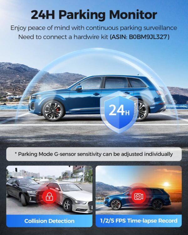 AZDOME PG17 Max 4K+2.5K Mirror Dash Cam with ADAS, BSD and LCA, 12" Rear View Mirror Camera with 5GHz WiFi and Voice Control, Rearview Mirror Backup Camera Includes 64GB Card, GPS, Parking Monitor - Image 2