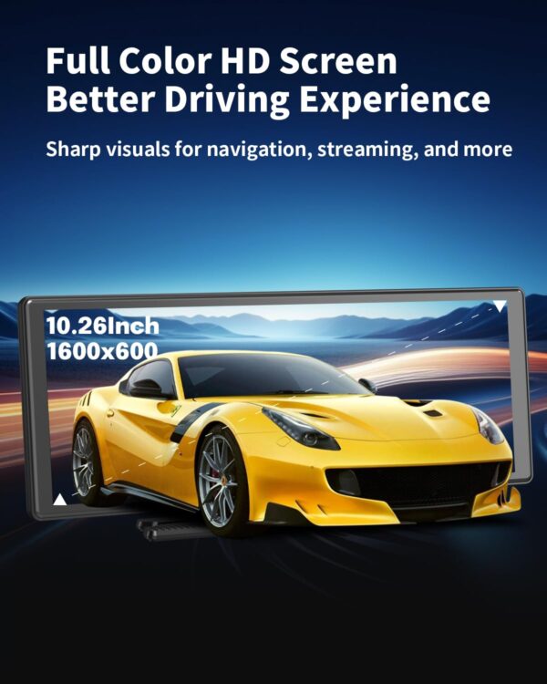 ZUCWO 10.26 Inch Wireless CarPlay Screen for Car, Apple CarPlay & Android Auto Touch Screen Car Stereo with 4K Dash Cam, Bluetooth, Mirror Link, GPS Navigation, FM, Voice Control for Vehicles (Black) - Image 5