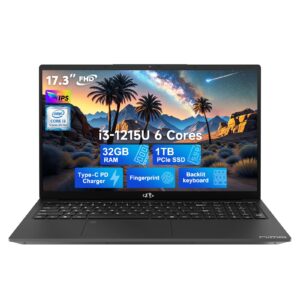 NIMO 17.3" IPS FHD-Business-Laptop, Intel 6 Core i3-1215U 32GB RAM 1TB SSD (Beat i5-1135G7, Up to 4.4GHz) Laptop-Computer with Fingerprint Backlit Keyboard 65W Type C Wi-Fi 6 Numpad Win 11