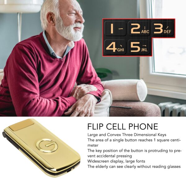 Ejoyous Flip Seniors Phone, Big Font Big Screen Loud Phone One Key Shortcut Dialing Cell Phone with Ultra Long Standby Dual Card Dual Standby G9000 Gold - Image 7