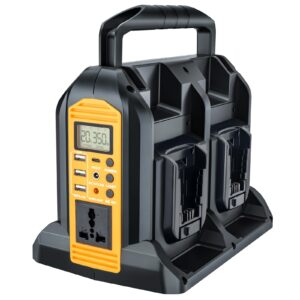 YEX-BUR 350W Power Inverter for Dewalt 20v 60v Battery, 4-Ports DC 20V to AC 120V Pure Sine Wave Inverter with 3 USB-A & 1 USB-C Port, 300LM LED Light for Outdoor Activities(No Battery)