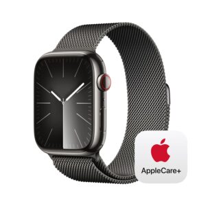 Apple Watch Series 9 [GPS + Cellular 45mm] Smartwatch with Graphite Stainless Steel Case with Graphite Milanese Loop. with AppleCare+ (2 Years)