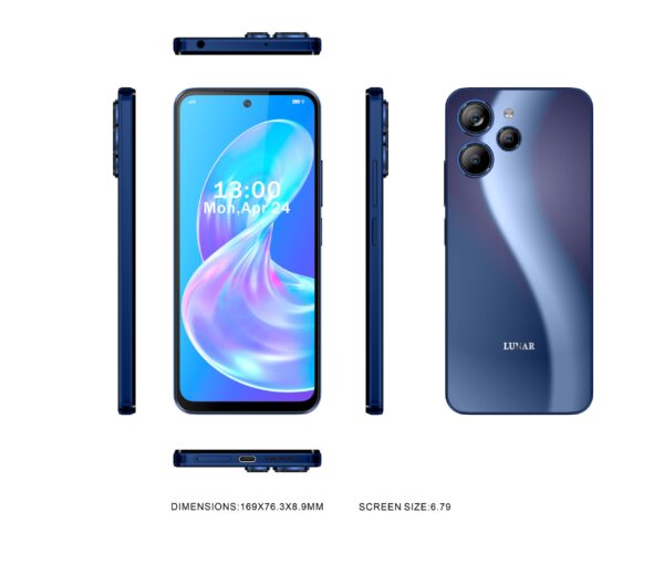LUNAR Eclipse L1 5G Unlocked Android Smart Phone, 6.79 Inches Display, 5000mAh Battery, Fast Charging, 50MP+5MP+2MP Rear Camera with AI, 16MP Front Camera, Android 14, Aura Blue - Image 2