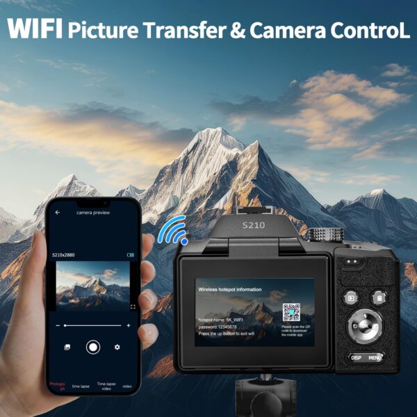 NBD 64MP Digital Cameras for Photography,5K Vlogging Cameras for YouTube,16X Optical Zoom Travel Point and Shoot Digital Cameras Fotograficas with 180°Flip Screen,58mm UV Lens,2 Batteries(Black) - Image 2