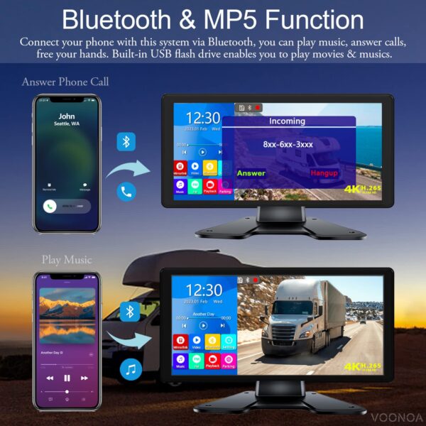 4K RV Backup Camera System 10.36" Quad Split Touch Screen Monitor with 4 1080P Rear Side View Camera, DVR Recording Bluetooth MP3 MP5 IP69 Waterproof Night Vision for RV Truck Trailer Tractor - Image 6