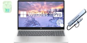 HP 15.6" Touchscreen Business Laptop, 32GB RAM 1.5TB Storage (1TB SSD+512GB Docking Station Set), 6-Cores Intel Core i3, Windows 11 Pro with Microsoft Office Included, PLUSERA Earphones, Silver