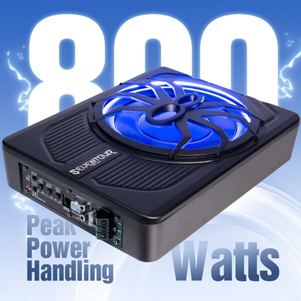 10" Upgrade 800W Slim Under Seat Powered Car Subwoofer, Car/Truck Audio Sub Built in Amplifier amp Combo, with Blue LED Light (RGB LED Subwoofer+Installation Wire Kit) - Image 8