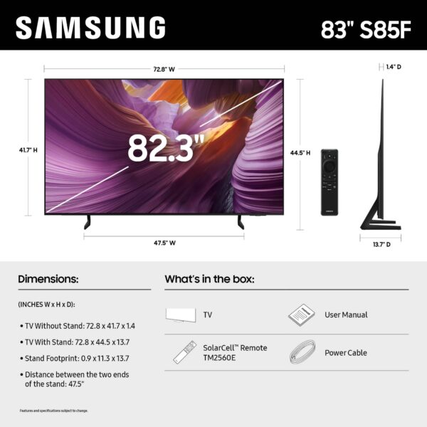 SAMSUNG 83-Inch Class OLED S85F 4K Smart TV (2025 Model) NQ4 AI Gen2 Processor, 4K AI Upscaling, OLED HDR, Pantone Validated, Samsung Vision AI, Alexa Built-in - Image 13
