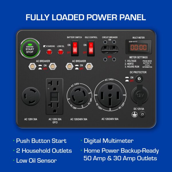 DuroMax XP13000EH 13,000-Watt Dual Fuel Portable Generator - Gas & Propane, Electric Start, Whole Home Backup Power, Transfer Switch Ready, RV & Emergency Ready - Image 6