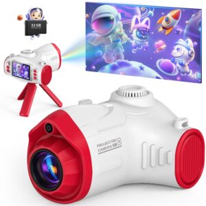 Kids Camera with Projector, Big Screen 1080P Vedio Selfie Camera with Tripod, 32GB Memory Storage Capacity, Kids Camera for Age 6 7 8 9 10 11 12, Birthday Gifts Toys for Girls, Boy, White