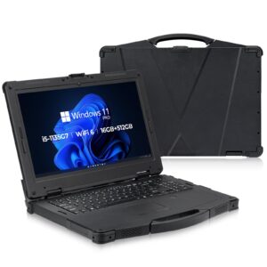 MUNBYN 15.6" Rugged Laptop Windows 11 Pro, Intel i5-1135G7, 16GB+512GB, Heavy Duty Laptop, Wi-Fi 6, 4G LTE Rugged Laptop Computer, 700Nit Outdoor Laptop, 6300+1750mAh Dual Battery, 2Y Protection(New)