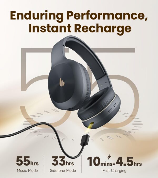 Edifier K750W Wireless Stereo Headset, Over-Ear Headphones with Detachable Boom Mic, AI Call Noise Cancellation, 55H Playtime, Bluetooth 5.4 & Multipoint Connection, Fast Charging - Gray - Image 8