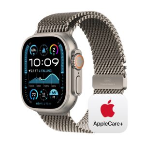 Apple Watch Ultra 2 [GPS + Cellular 49mm] Smartwatch, Sport Watch with Natural Titanium Case with Natural Titanium Milanese Loop - Medium. Fitness Tracker, Carbon Neutral with AppleCare+ (2 Years)