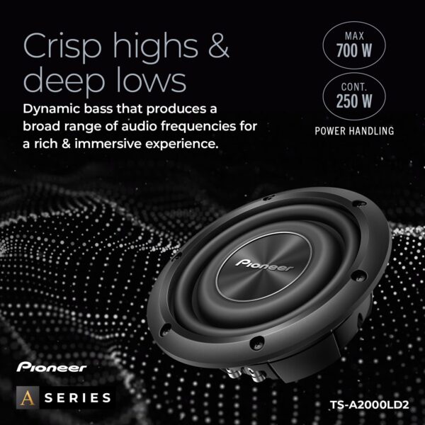 Pioneer TS-A2000LD2 8” Shallow Mount Component Subwoofer, 700 Watts Max Power - Image 4