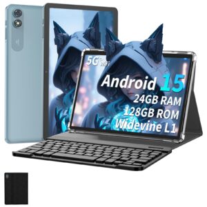 Suicoey 2025 Tablet, 10 inch Android 15 Tablet with Keyboard, 24GB RAM+128GB ROM(1TB Expand), Octa Core, 5G/2.4G WiFi, 8000mAh, BT V5.0, with Case, Mouse, Stylus, Split-Screen(Black)