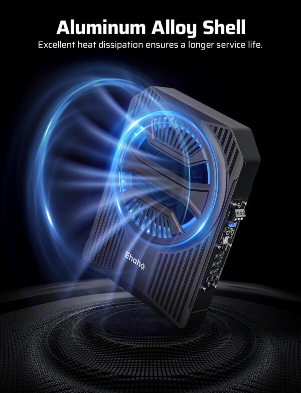 Ehaho 10" 1000W Slim Underseat Car Powered Subwoofer with Amplifier & RGB Lights – APP/Remote Control, Music Sync Bass & Rainbow Chasing Effects, Car Truck Audio Subwoofer and Amp Package - Image 4