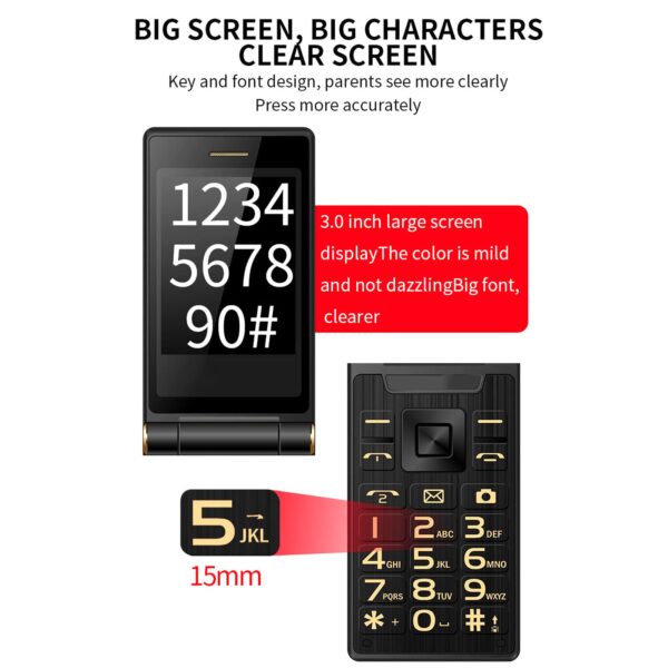 Diyeeni 2.8in Flip Phones for Seniors, Big 2G Phone for Elderly, Dual SIM Simple Phone with 5900mah Battery, 32MB /ROM, LED Flashlight, SOS, Camera, E Book - Image 7