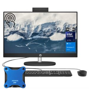 HP 24" Ultra 7 AI All-in-One Desktop, 23.8" FHD Touchscreen, Intel Core Ultra 7 155U, 64GB DDR5 RAM, 1TB SSD, Wired KB & Mouse, IR Camera, RJ-45, Wi-Fi 6, W11H, with A-Data 512GB External SSD Bundle